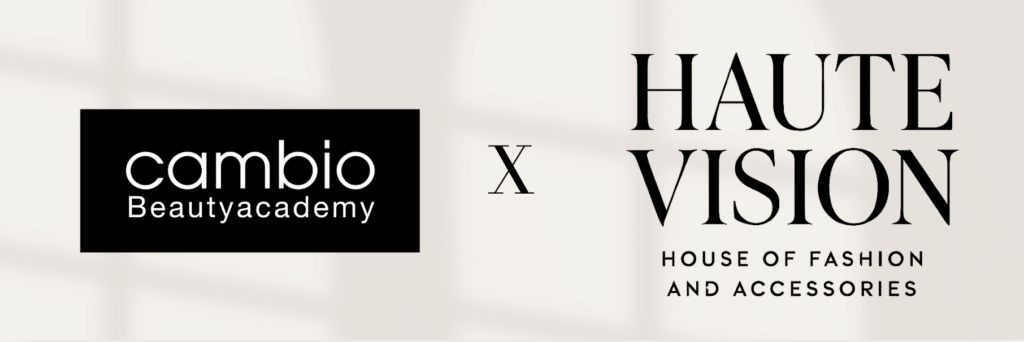 Logos der Cambio Beauty Academy und der Haute Vision – House of Fashion and Accessories, verbunden durch ein „ד