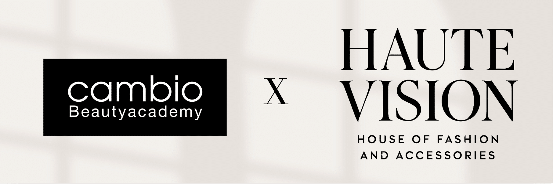 Logos der Cambio Beauty Academy und der Haute Vision – House of Fashion and Accessories, verbunden durch ein „ד
